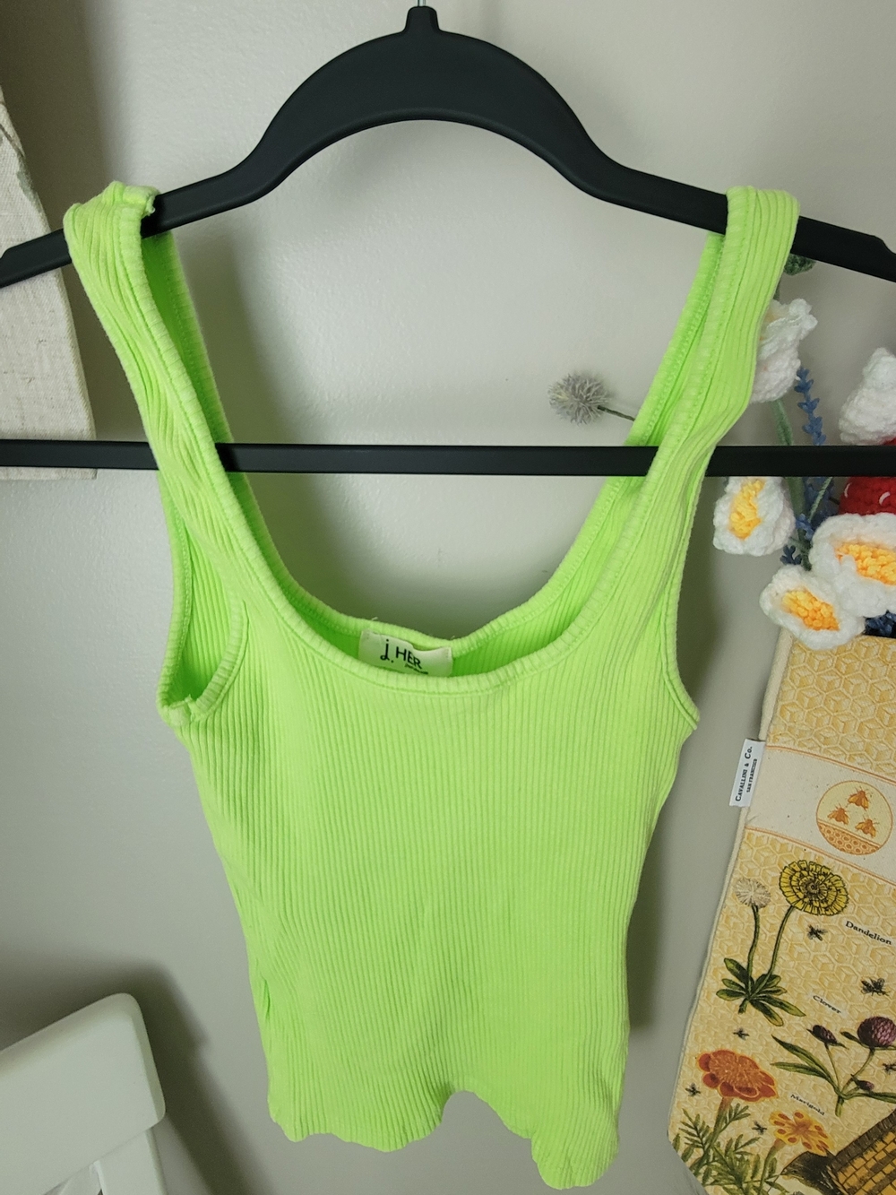 J. HER Neon Green Ribbed Tank Top Size S